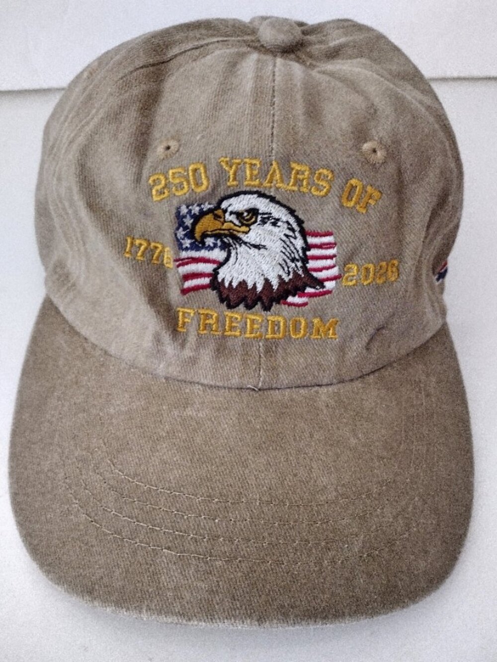 Hat Ball Cap USA 250th Anniversary Khaki Embroidered 100% Cotton NWOT Unisex